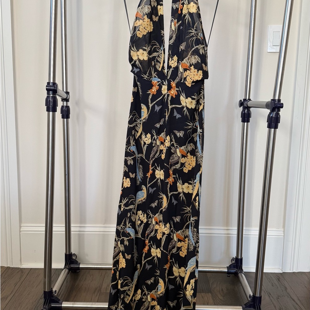 Reformation Black Floral Backless Dress